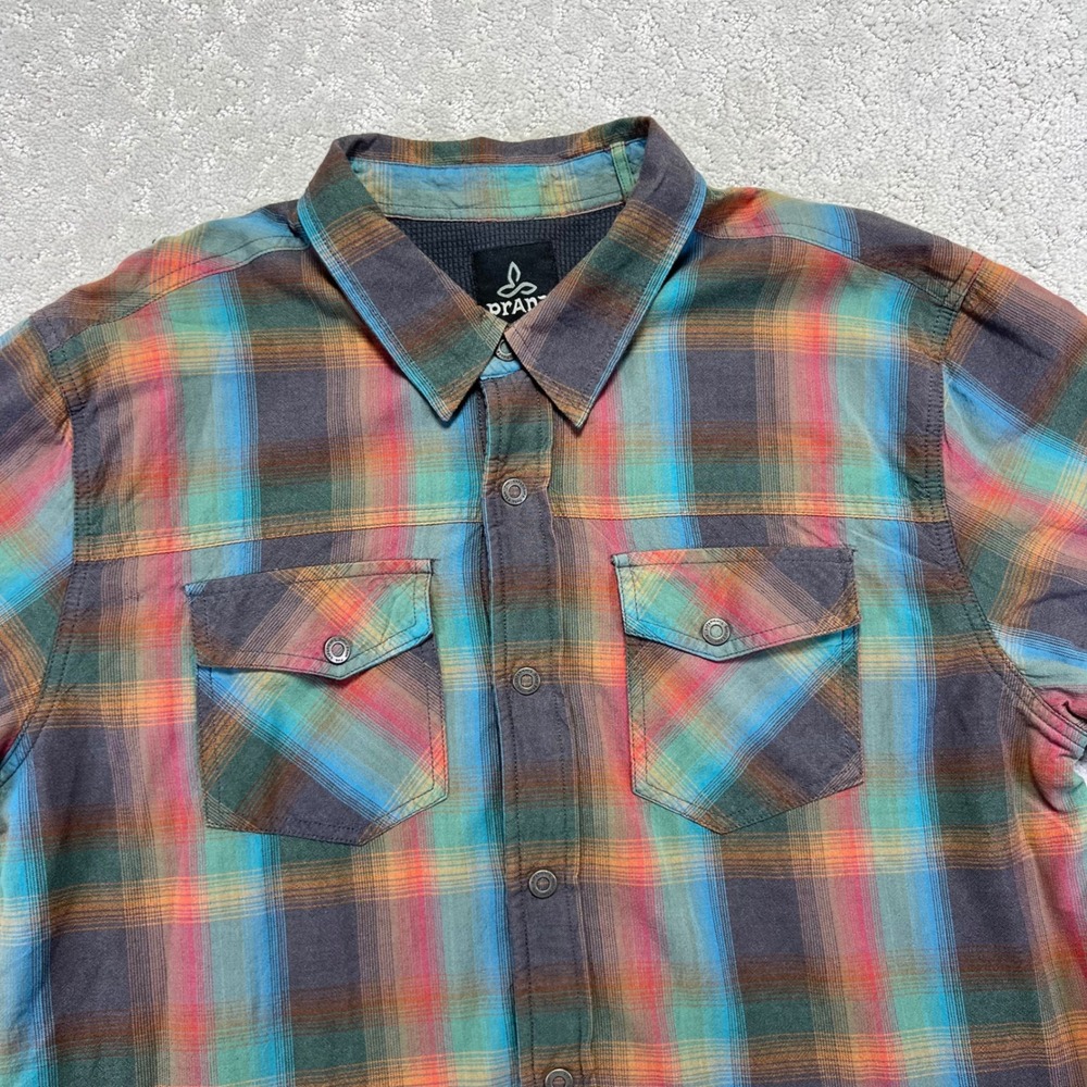 Prana Flannel Shirt Mens Large Plaid Organic Cotton Waffle Lined Shacket Asylum - Picture 3 of 16